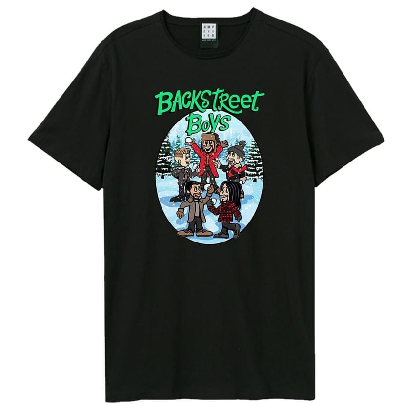 Backstreet Boys Backstreet Boys Men's Cartoon Christmas T-Shirt in Black - 1