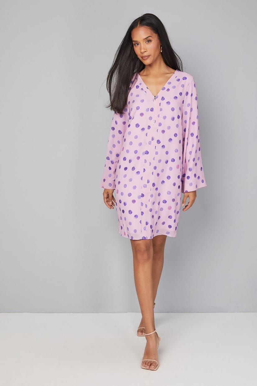 Wallis Wallis Women's Polka Dot Zip Shift Dress in Pink - 1