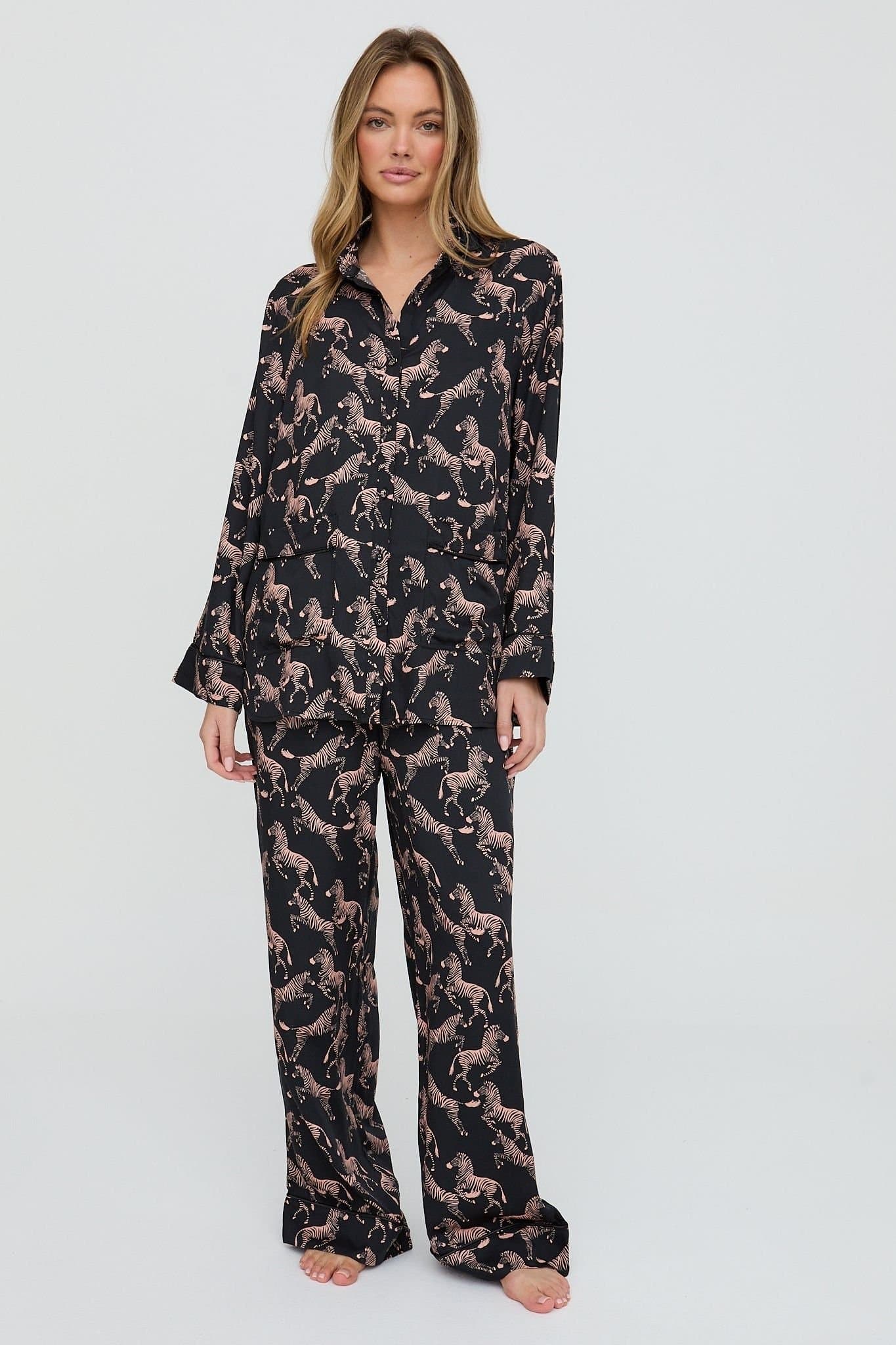 Lily and Lionel Lily and Lionel Women's Evie Long Sleeve Curious Zebra Print Pyjama Set In Black