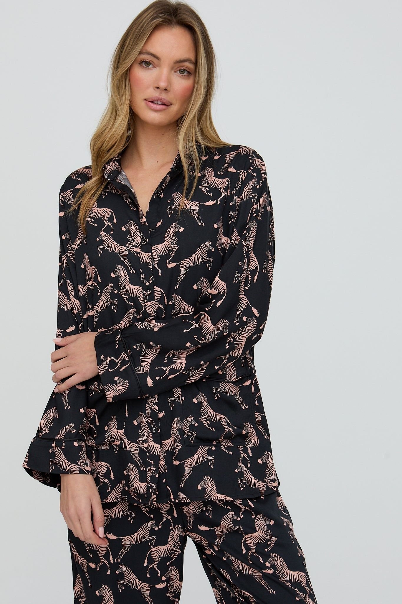 Lily and Lionel Lily and Lionel Women's Evie Long Sleeve Curious Zebra Print Pyjama Set In Black - 2