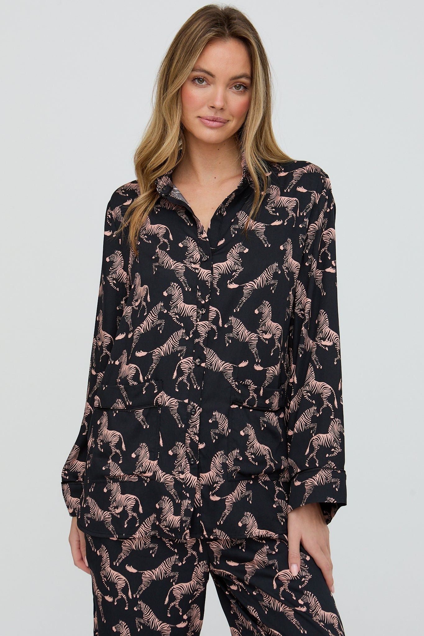 Lily and Lionel Lily and Lionel Women's Evie Long Sleeve Curious Zebra Print Pyjama Set In Black - 4