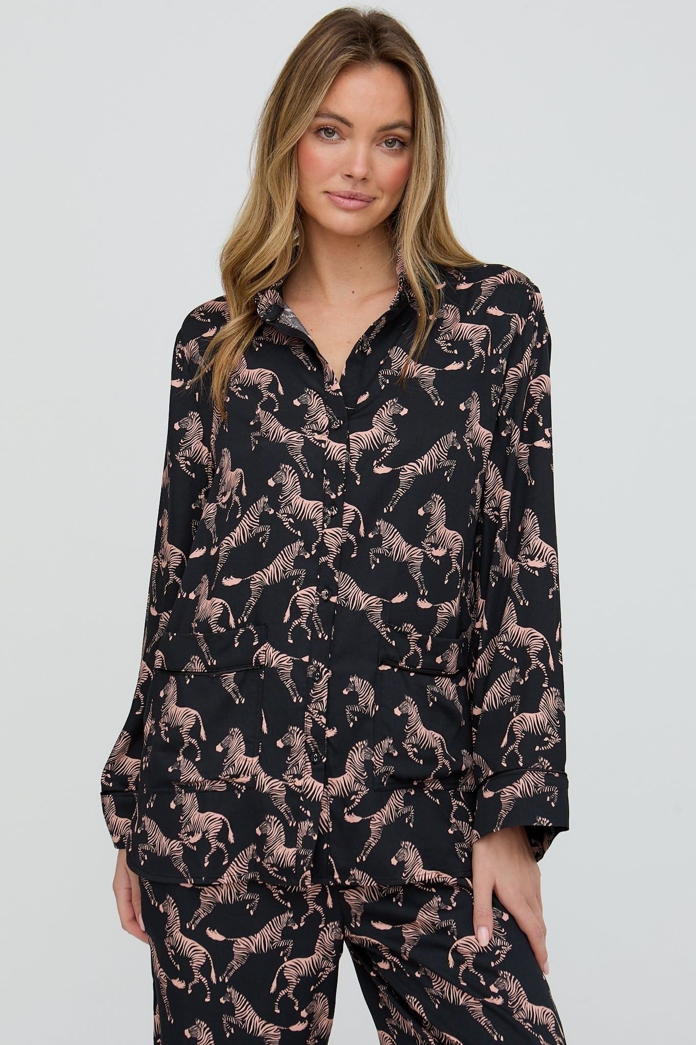 Lily and Lionel Lily and Lionel Women's Evie Long Sleeve Curious Zebra Print Pyjama Set In Black - 4