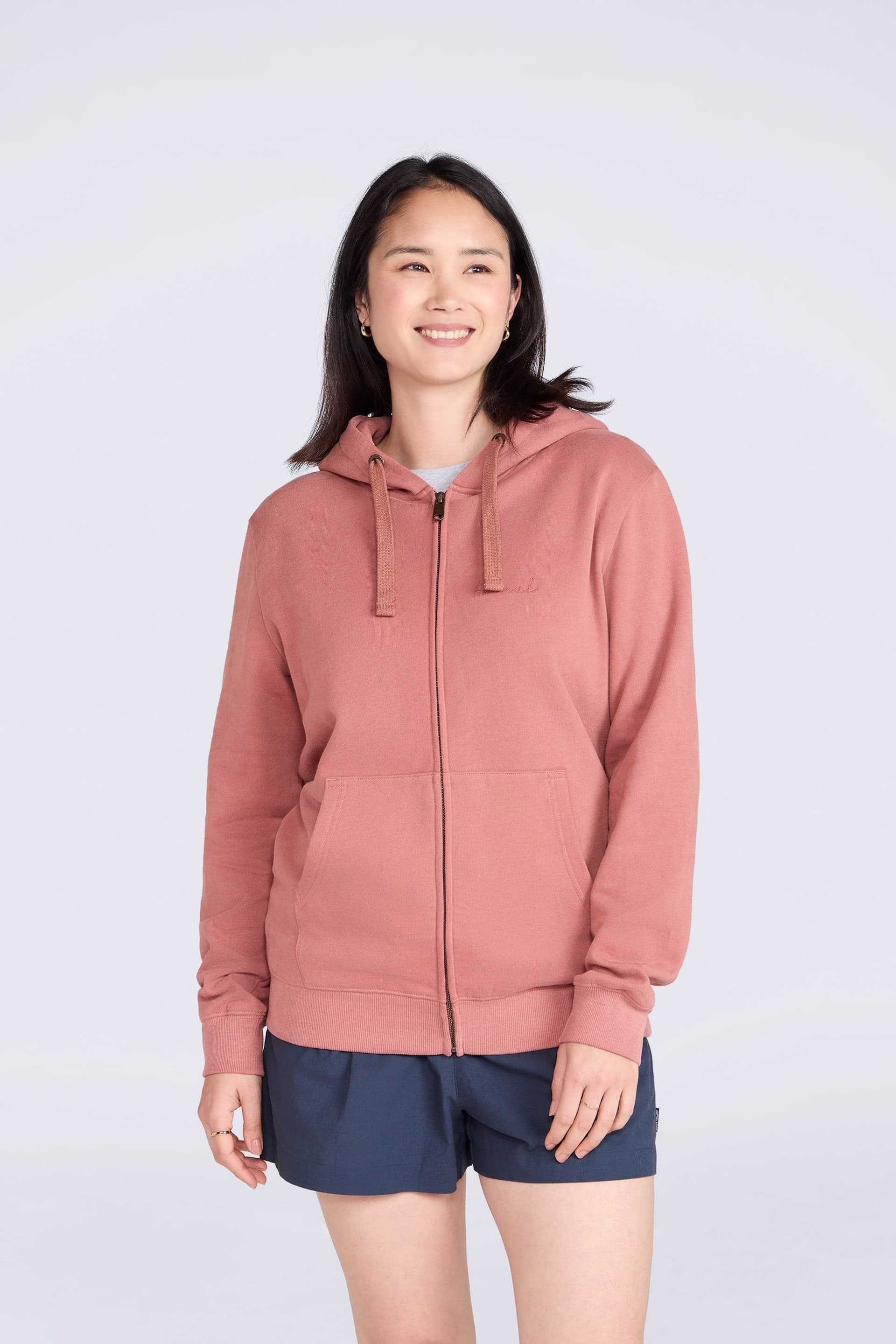 Animal Animal Women's 'Maya' Warm Cotton Graphic Full Zip Kangaroo Pocket Casual Sweatshirt in Pale Pink