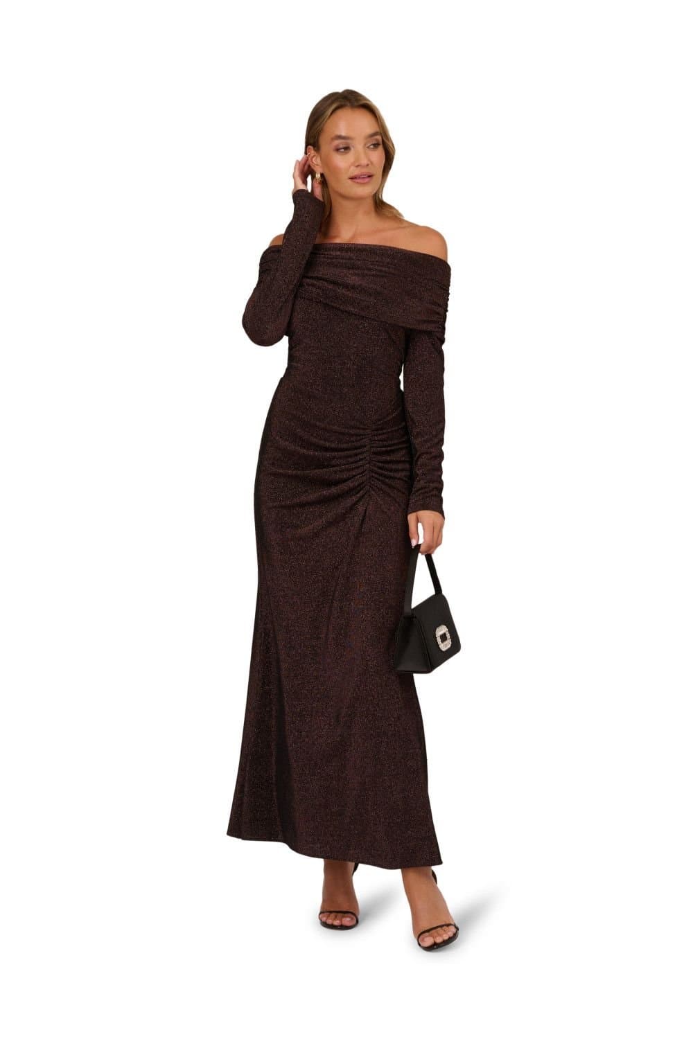 Adrianna by Adrianna Papell Adrianna by Adrianna Papell Women's Metallic Knit Long Dress in Brown