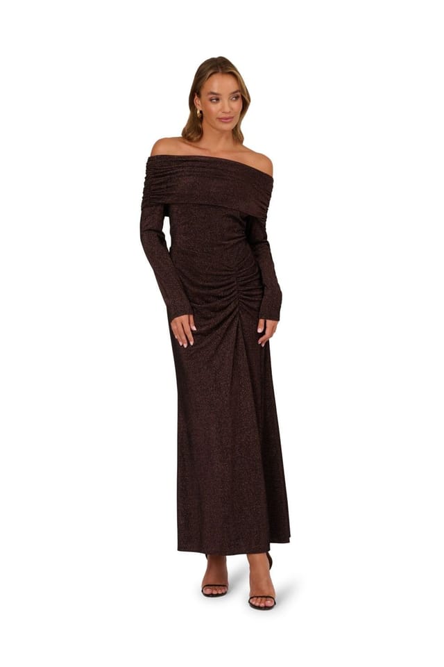 Adrianna by Adrianna Papell Adrianna by Adrianna Papell Women's Metallic Knit Long Dress in Brown - 2