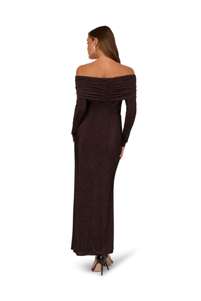Adrianna by Adrianna Papell Adrianna by Adrianna Papell Women's Metallic Knit Long Dress in Brown - 3