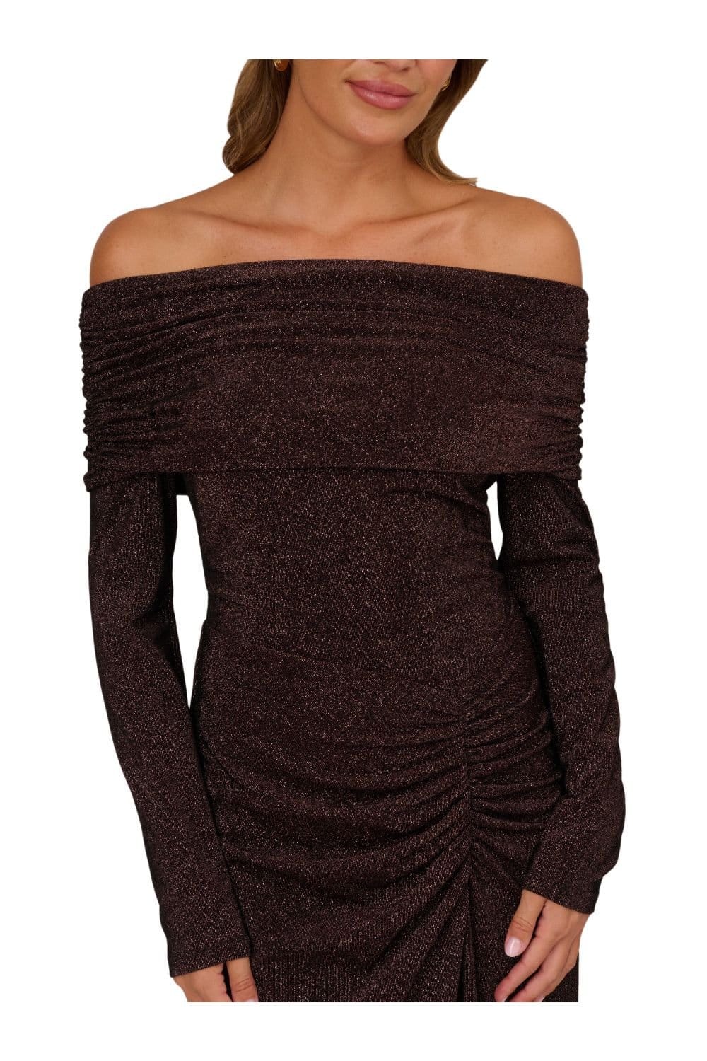 Adrianna by Adrianna Papell Adrianna by Adrianna Papell Women's Metallic Knit Long Dress in Brown - 4