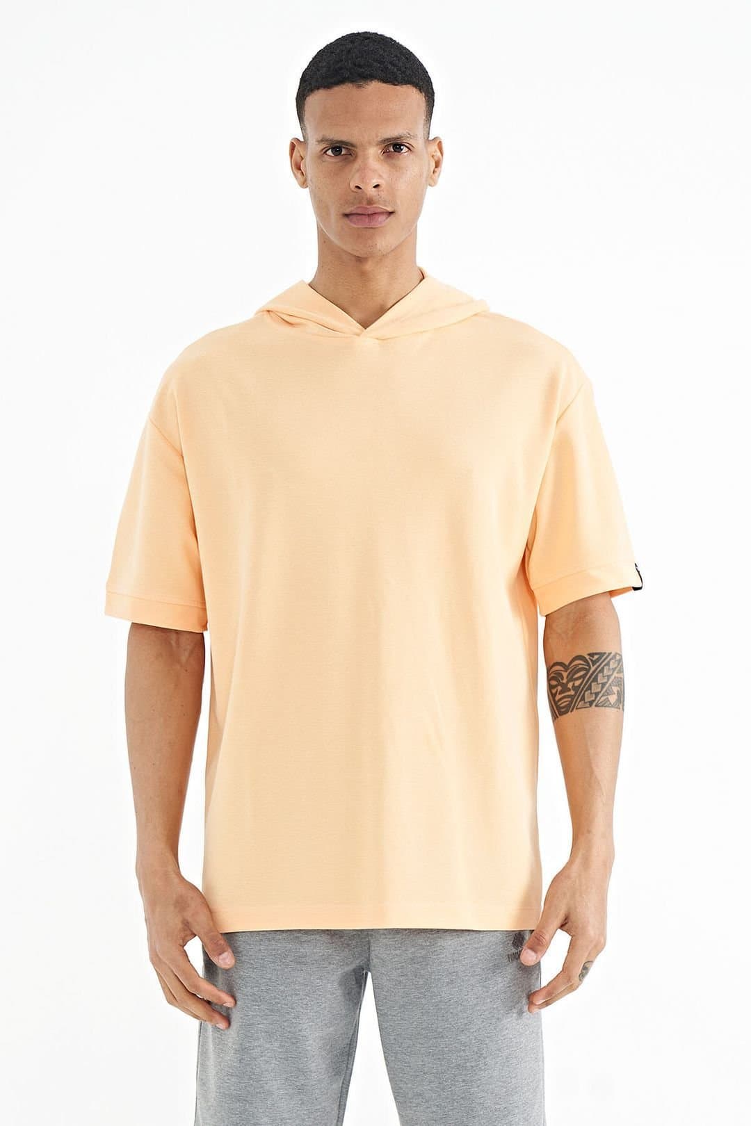 Tommy Life Tommy Life Men's Oversized Hooded Short-sleeve T-shirt in Pale Orange