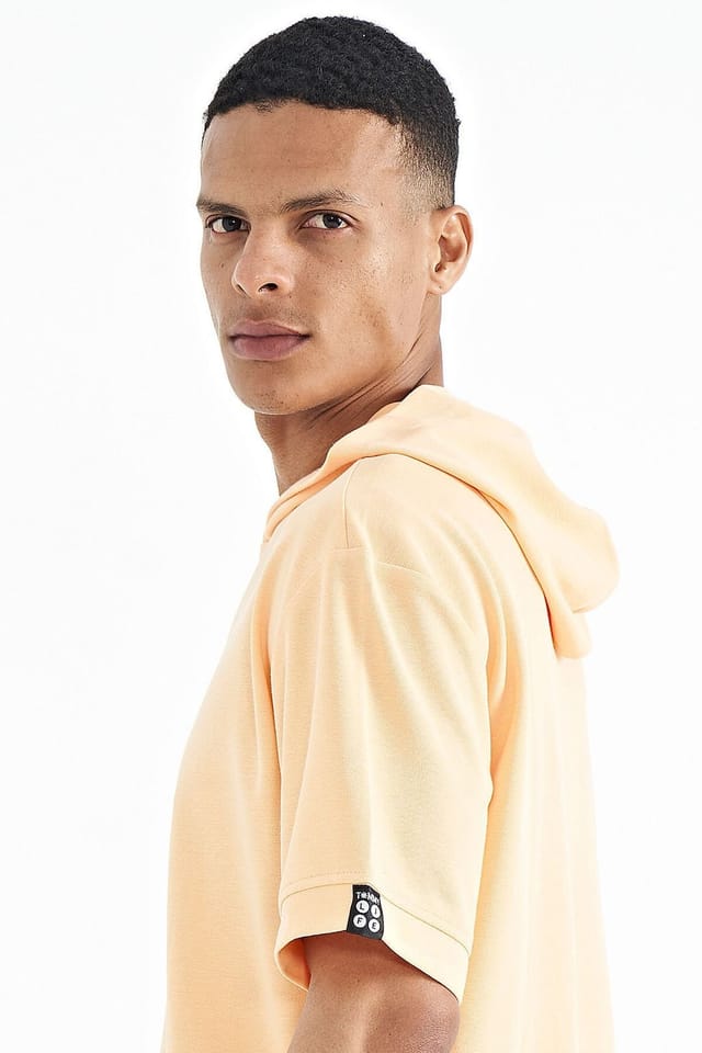 Tommy Life Tommy Life Men's Oversized Hooded Short-sleeve T-shirt in Pale Orange - 2
