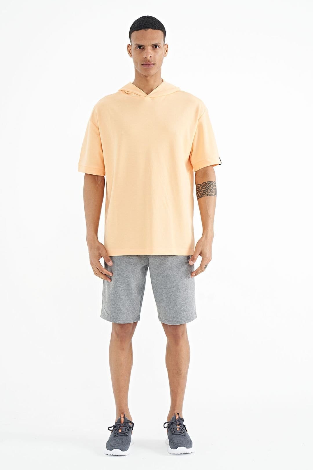 Tommy Life Tommy Life Men's Oversized Hooded Short-sleeve T-shirt in Pale Orange - 4