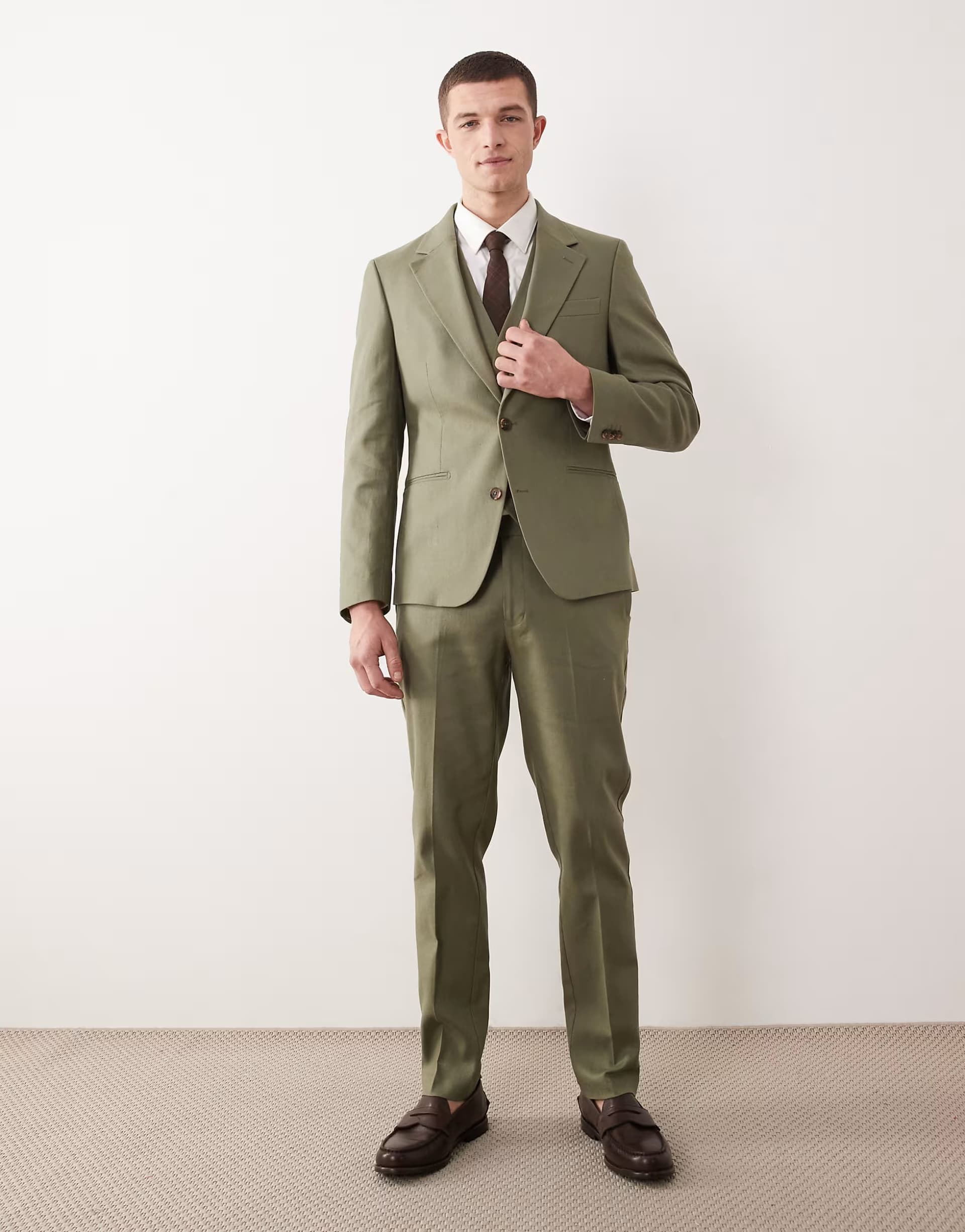 ASOS ASOS DESIGN skinny linen rich suit trousers in green