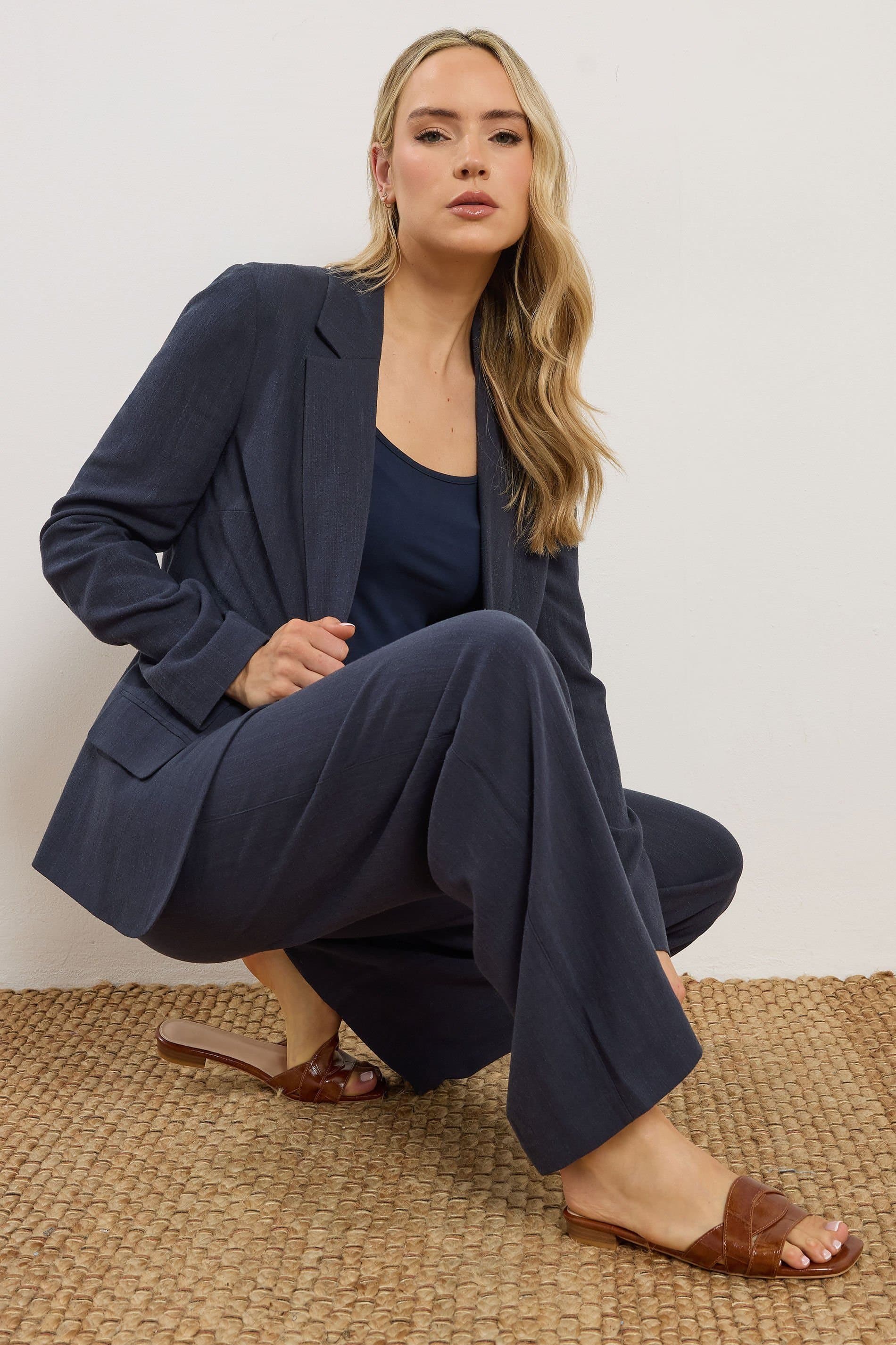 Long Tall Sally Long Tall Sally Women's Tall Linen Blazer in Dark Navy