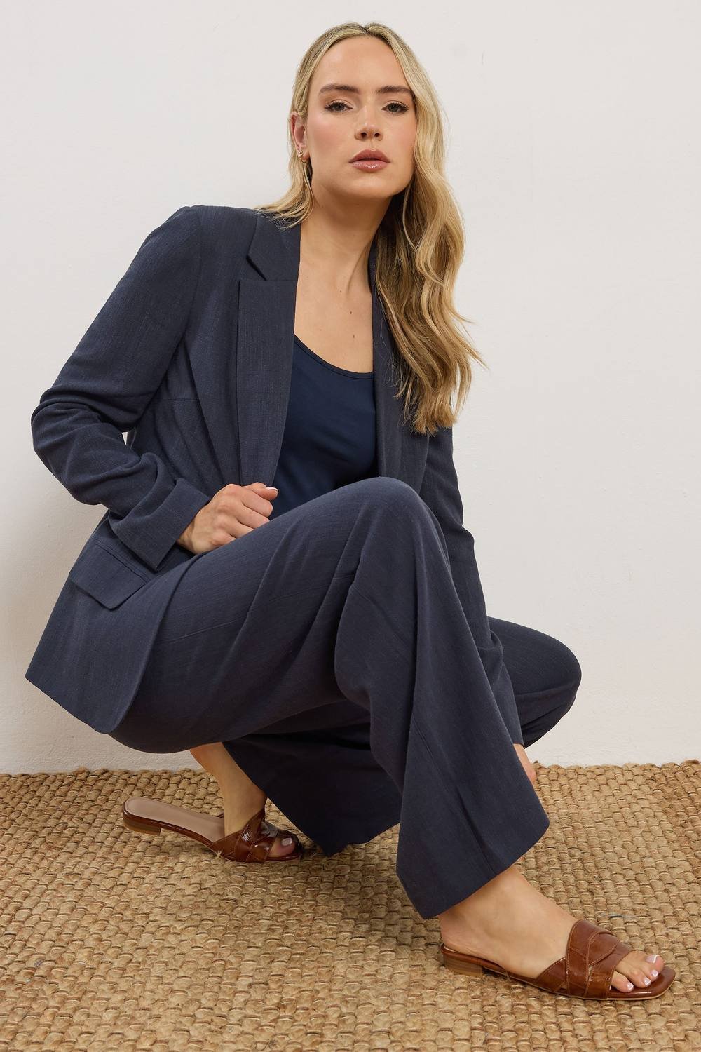 Long Tall Sally Long Tall Sally Women's Tall Linen Blazer in Dark Navy - 3