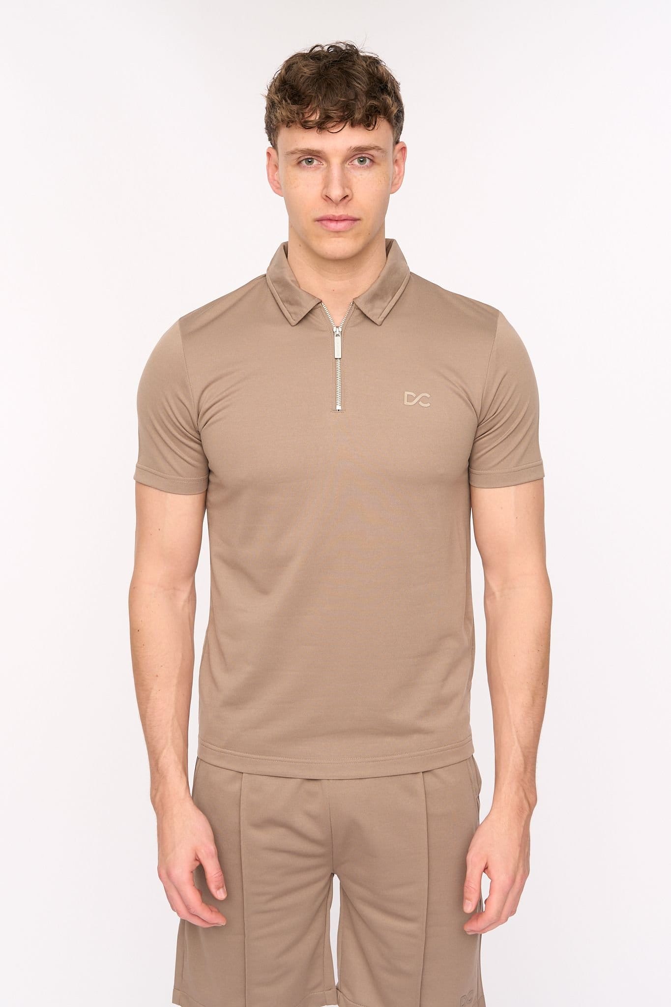 Duck&Cover Men's Medford Taupe Zip-Polo & Pintuck Shorts Set