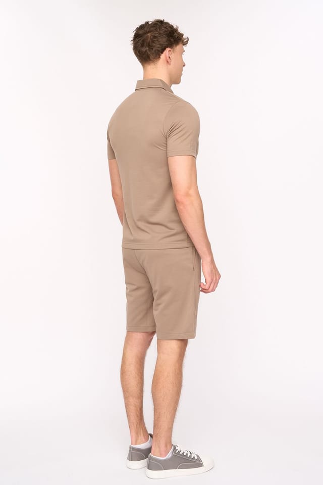 Duck&Cover Duck&Cover Men's Medford Coordinated Zip-Polo & Pintuck Shorts Set in Taupe - 2