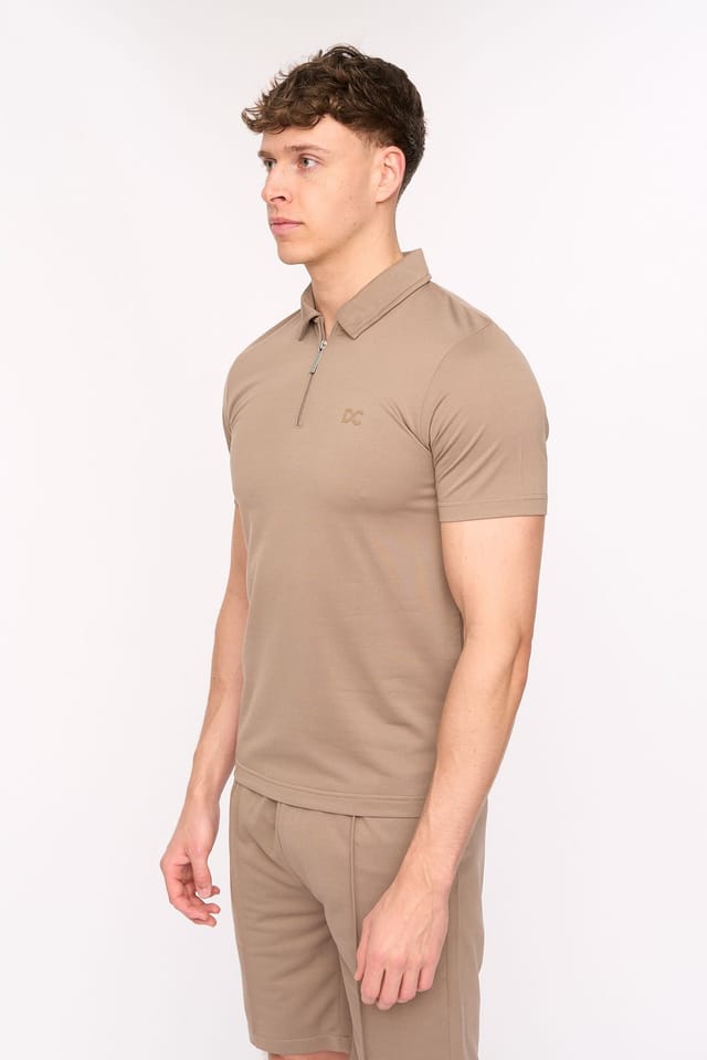 Duck&Cover Duck&Cover Men's Medford Coordinated Zip-Polo & Pintuck Shorts Set in Taupe - 3