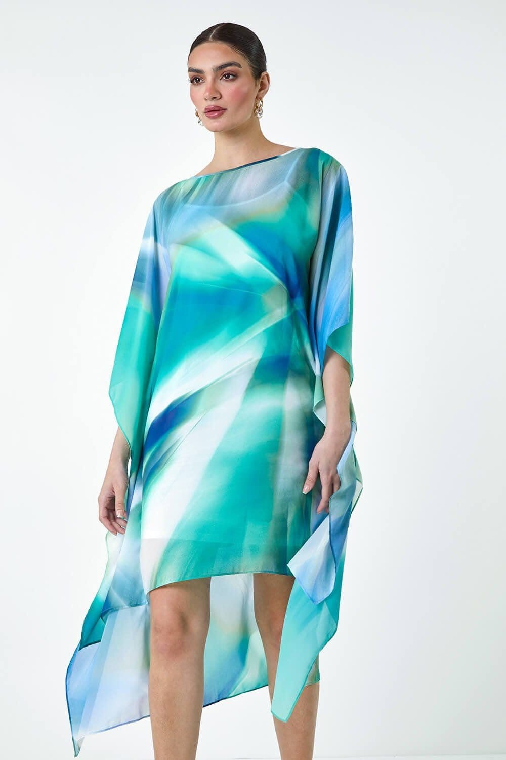 Ariella Ariella Women's Abstract Print Chiffon Draped Tunic Dress in Green - 4