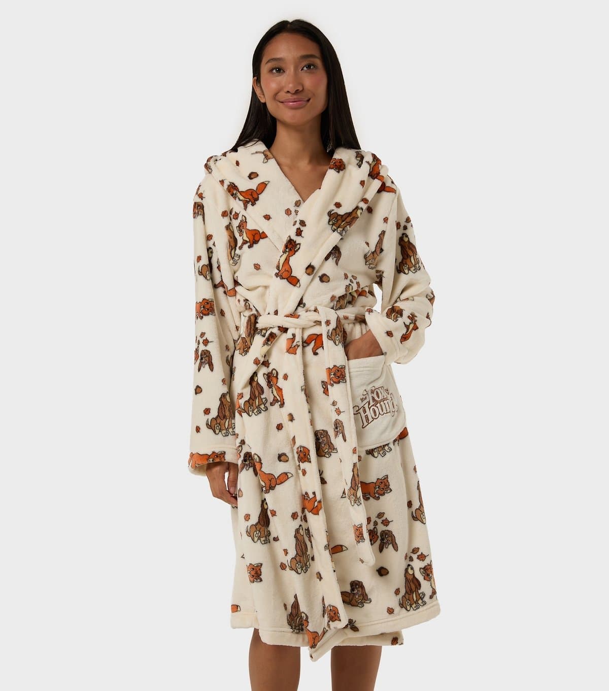 Skinnydip Women's White Fleece Fox And The Hound Print Dressing Gown Skinnydip New Look