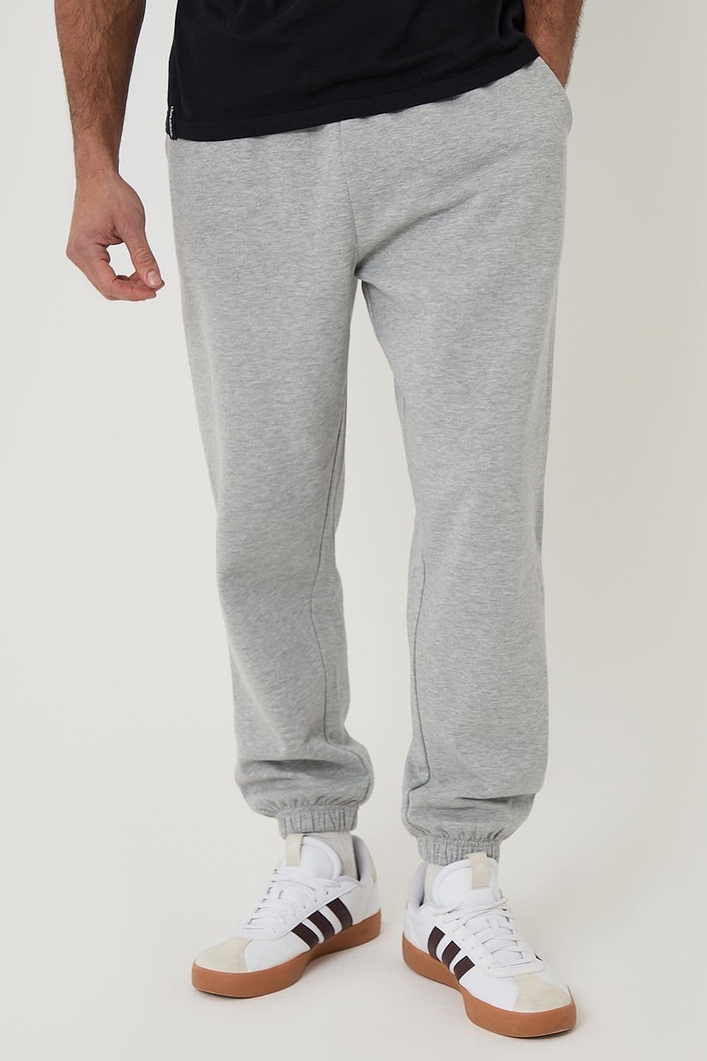 Threadbare Light Grey Cotton Tapered Joggers for Men