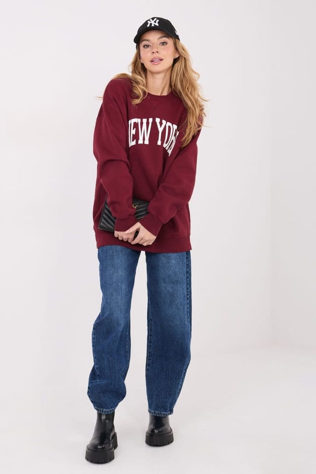 Love Lace Love Lace Women's Cotton Elastane Logo Print Crew Sweatshirt in Burgundy - 2