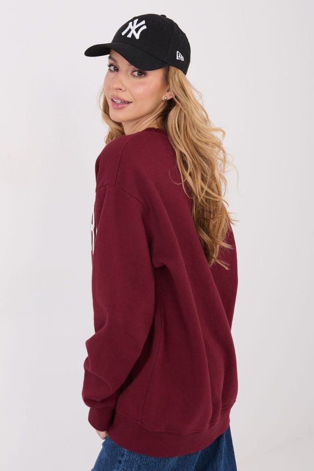 Love Lace Love Lace Women's Cotton Elastane Logo Print Crew Sweatshirt in Burgundy - 3