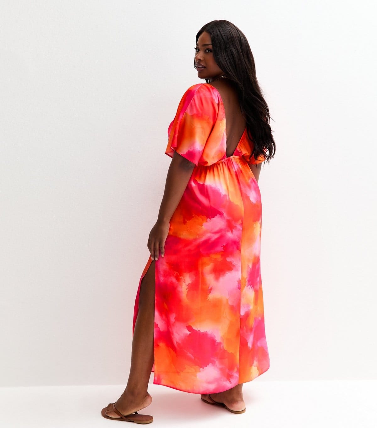 New Look Women's Plus Size Pink Ombre Print V-Neck Beach Maxi Dress Curves New Look - 4