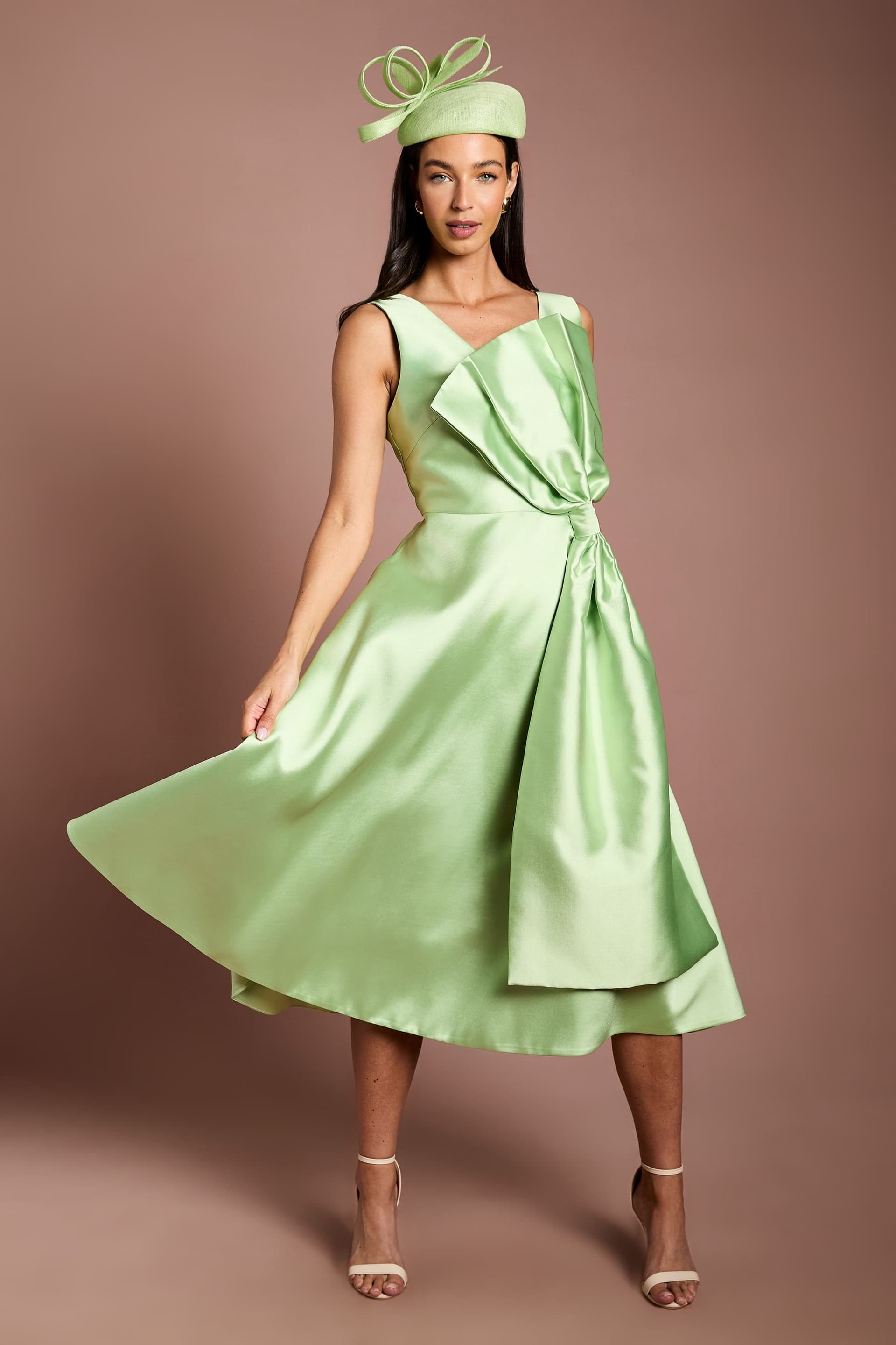 Coast Coast Women's Lisa Tan Mega Bow Twill Dress in Pistachio