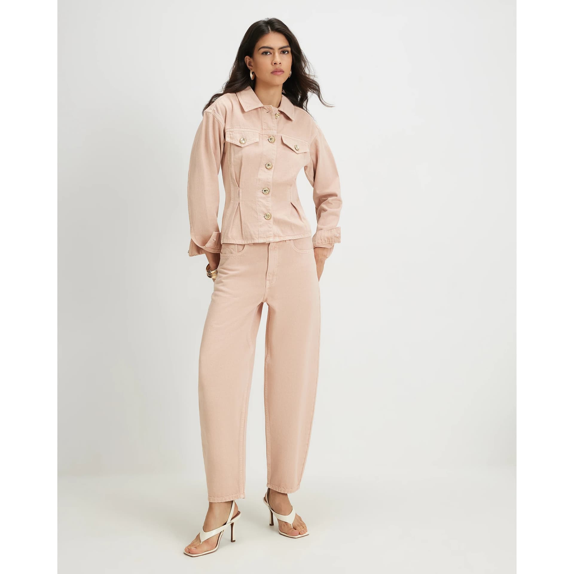 River Island River Island Womens Pink Mid Rise Seamed Barrel Leg Jeans