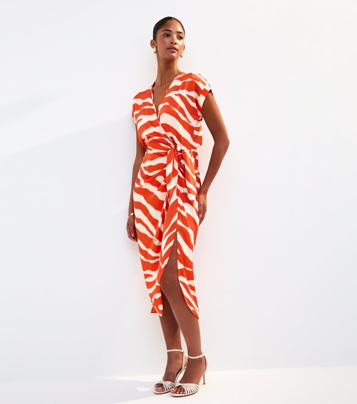 New Look Women's Red Zebra Print Wrap Front Midi Dress New Look