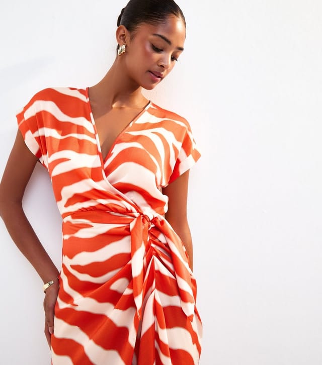 New Look Women's Red Zebra Print Wrap Front Midi Dress New Look - 2