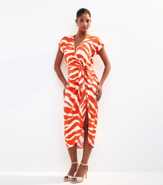 New Look Women's Red Zebra Print Wrap Front Midi Dress New Look - 3