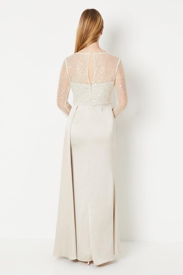 Debut London Debut London Women's by Coast Long Sleeve Satin Skirt Prom Dress in Champagne - 3