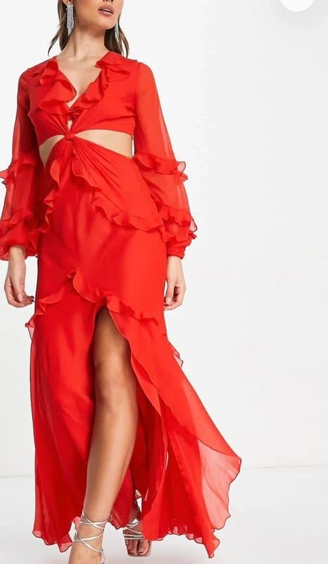 ASOS ASOS red twist cut out maxi dress with ruffle