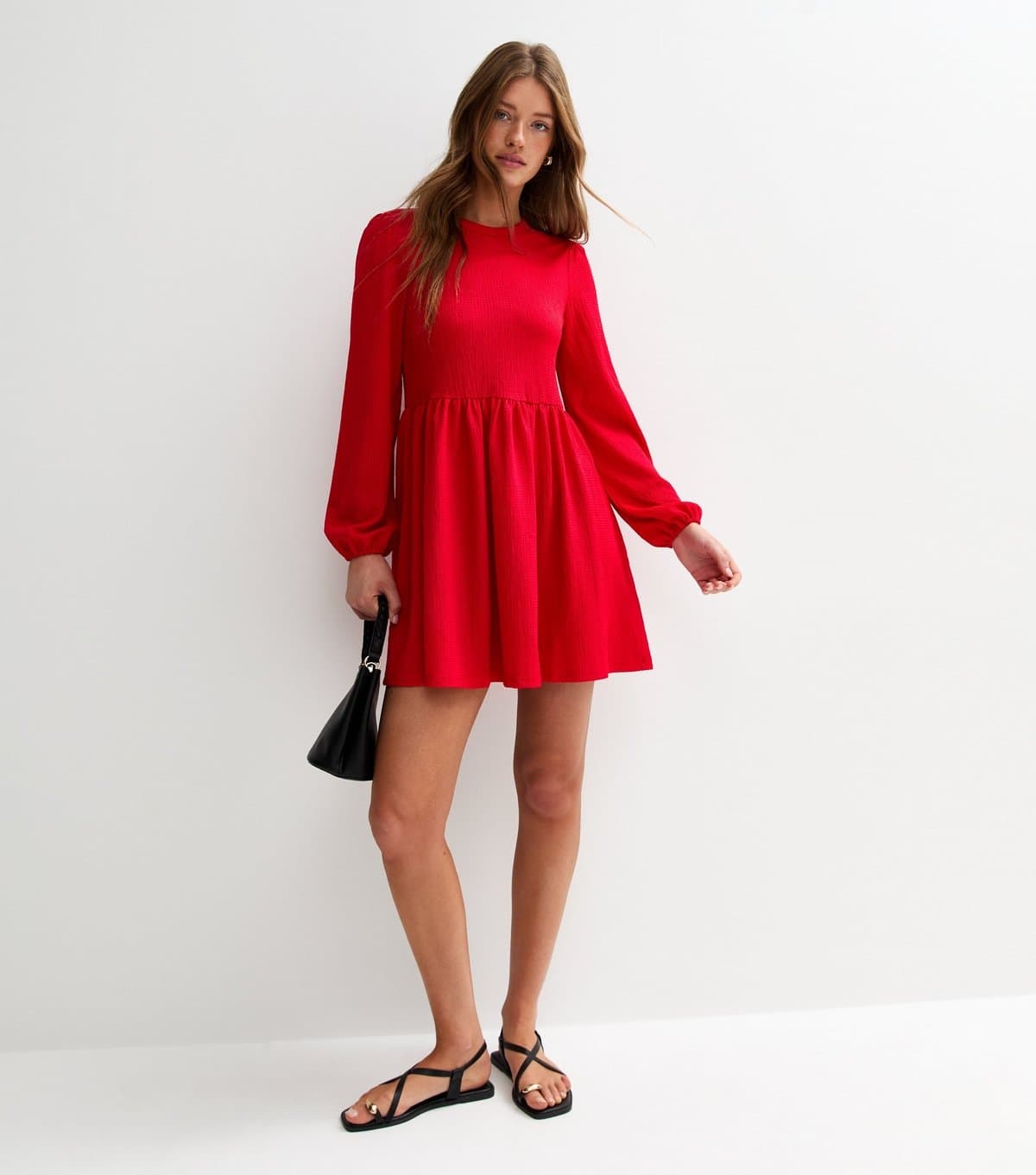 New Look Women's Red Crinkled Mini Smock Dress New Look