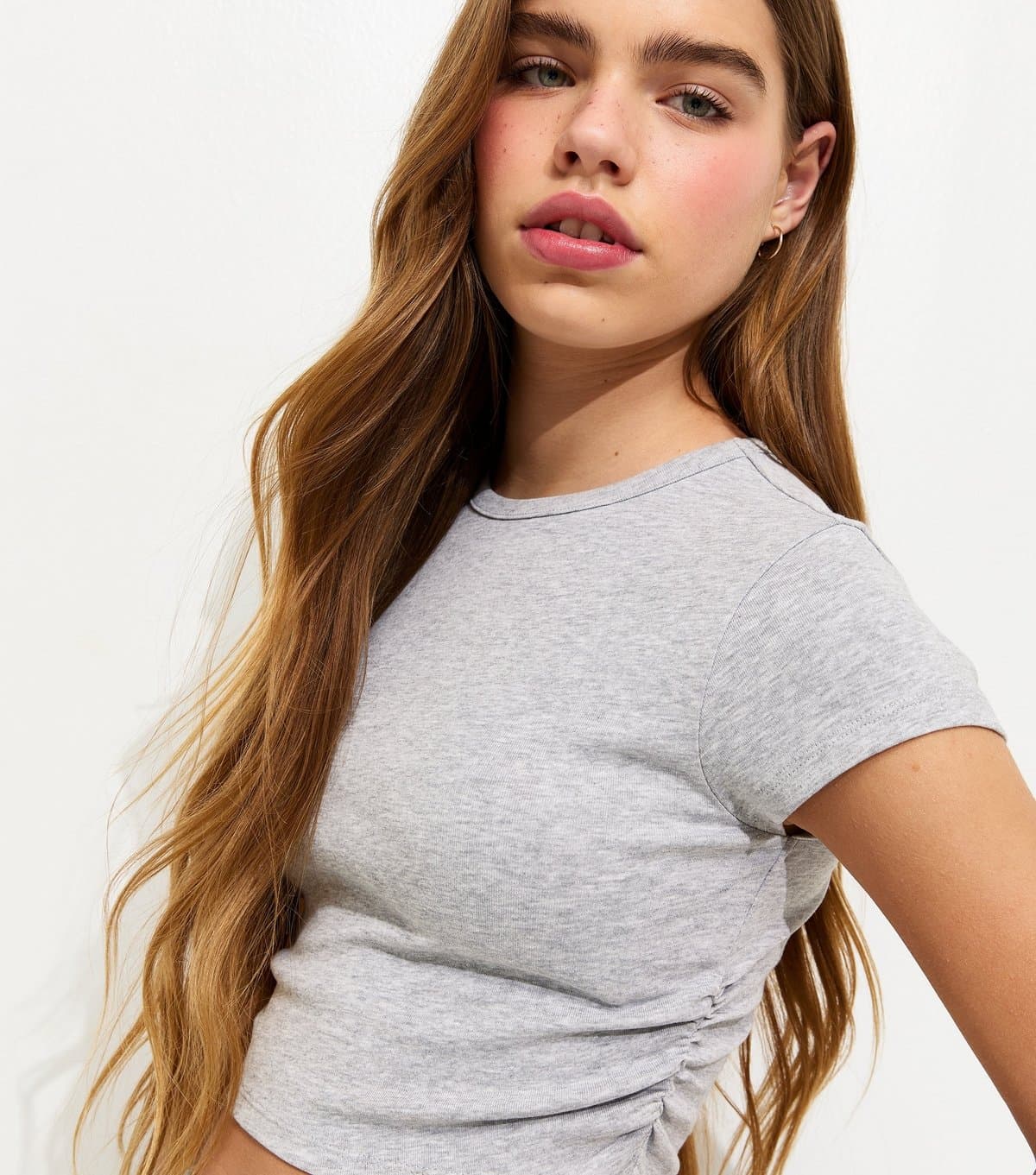New Look Girls' Grey Ruched Side Cap Sleeve T-Shirt New Look