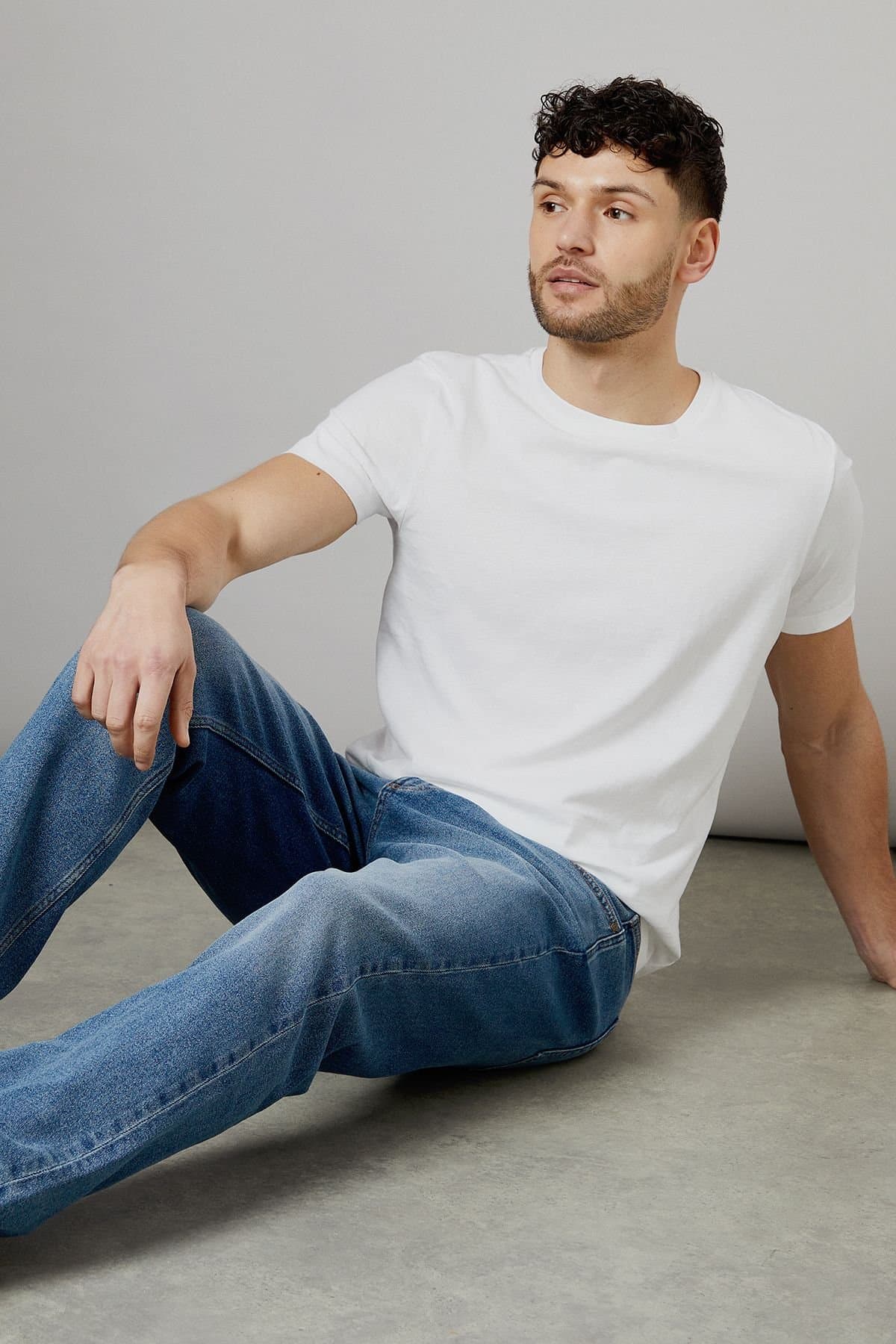 Maine Maine Men's Stone Wash Premium Stretch Straight Fit Jeans in Light Blue