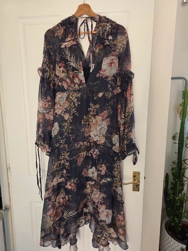 ASOS Design Asos Design ruched tiered chiffon dress floral print lace trims