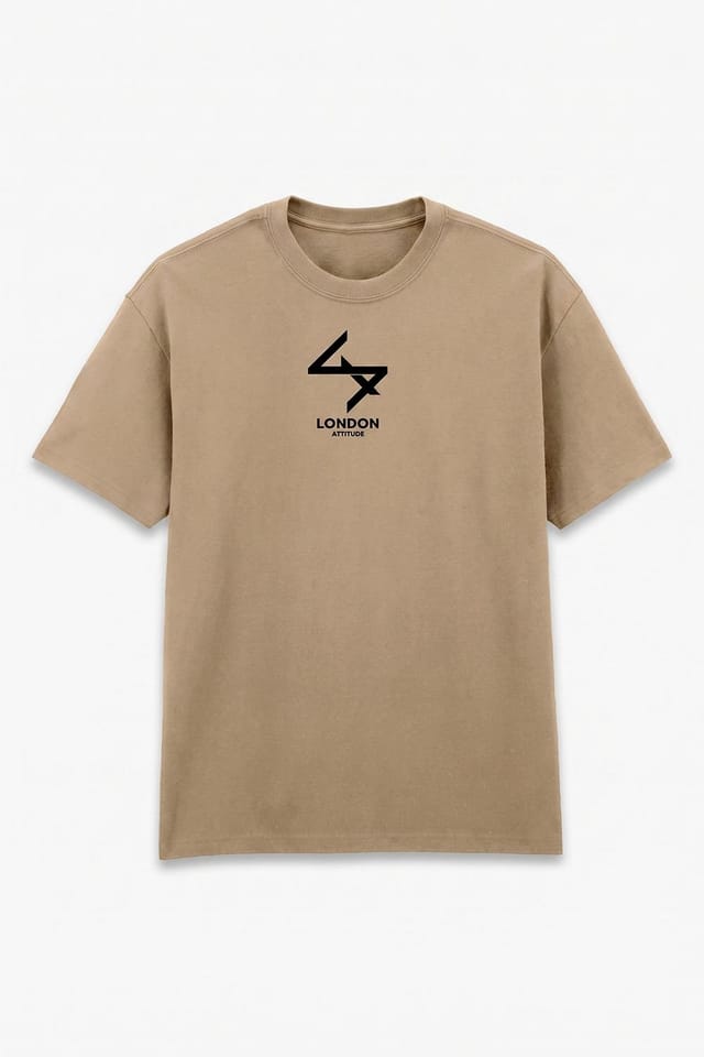 LONDON ATTITUDE LONDON ATTITUDE Men's Oversized Heavyweight T-Shirt with Varsity Back Graphic in Light Sand - 3