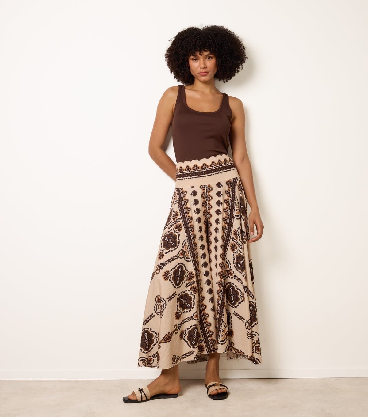 Blue Vanilla Women's Brown Paisley Deep Waist Flow Trousers Blue Vanilla New Look