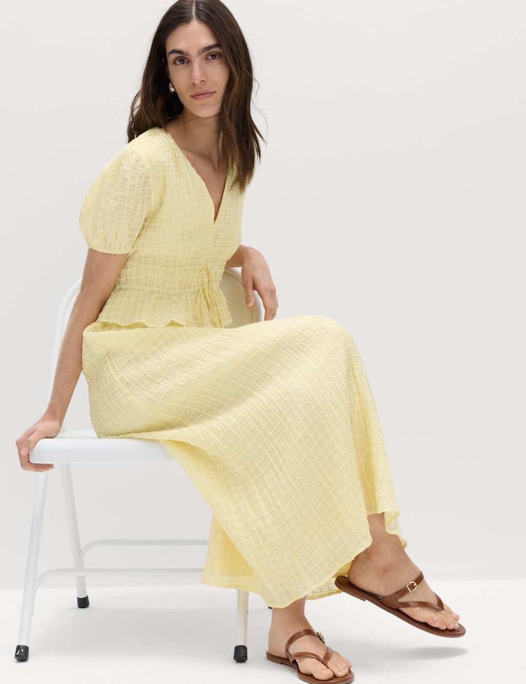 Marks & Spencer M&S Lyocell Blend V-Neck Midi Waisted Dress Yellow