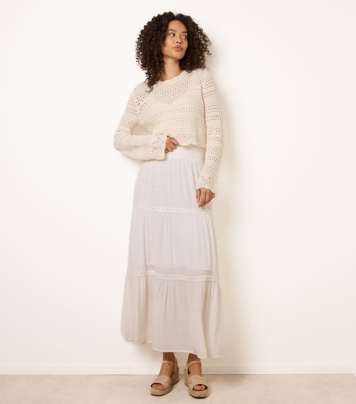 Blue Vanilla Women's White Crochet Lace Trim Maxi Skirt Blue Vanilla New Look