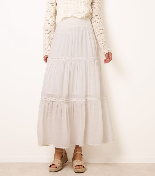 Blue Vanilla Women's White Crochet Lace Trim Maxi Skirt Blue Vanilla New Look - 2