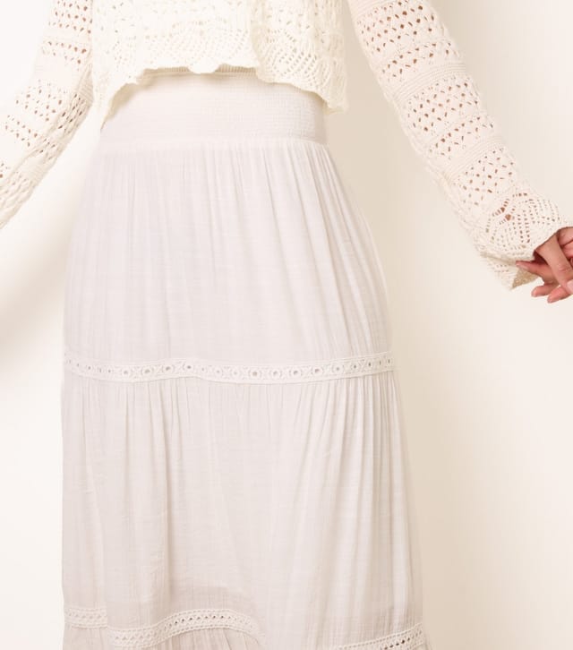 Blue Vanilla Women's White Crochet Lace Trim Maxi Skirt Blue Vanilla New Look - 3