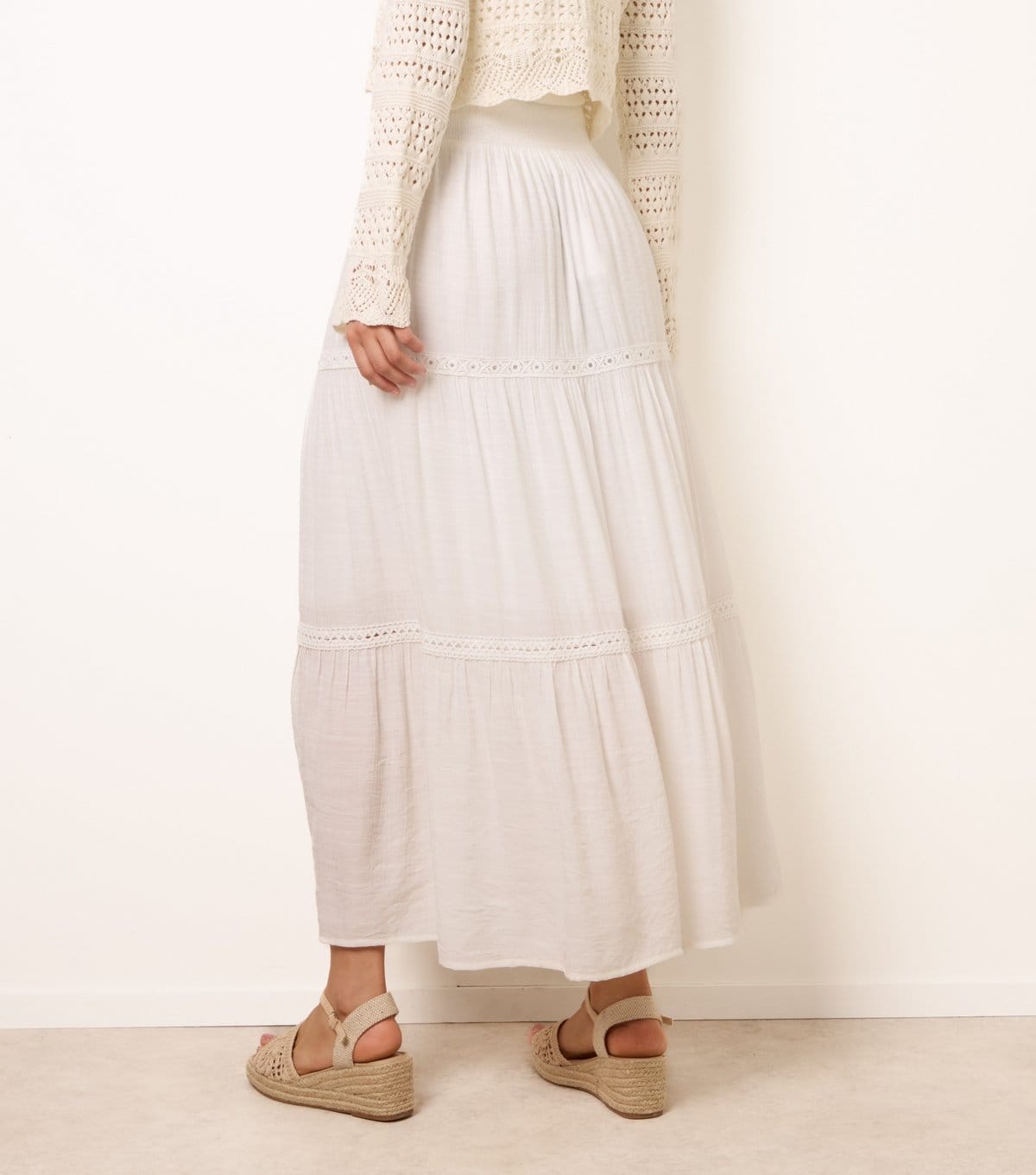 Blue Vanilla Women's White Crochet Lace Trim Maxi Skirt Blue Vanilla New Look - 4