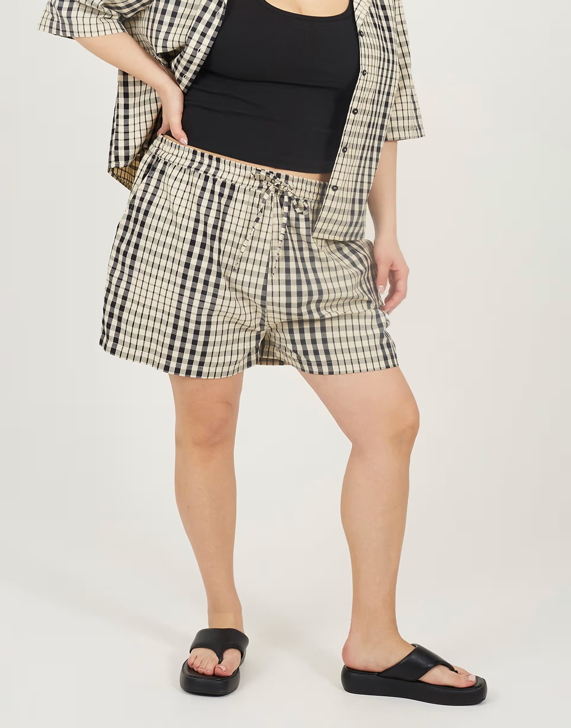 ASOS Brave Soul Curve check shorts with tie waist in cream