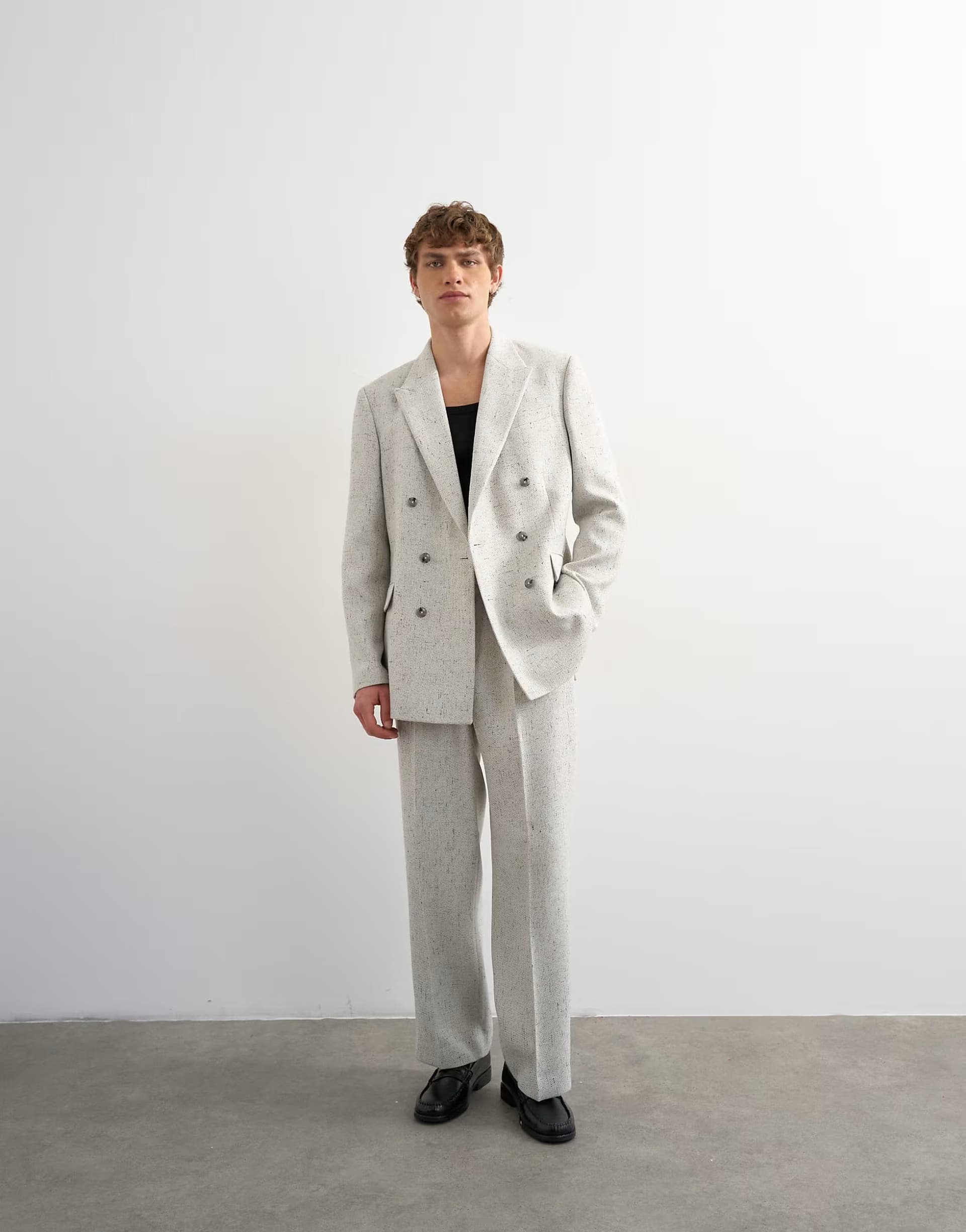 ASOS Topman wide leg boucle textured trousers in cream