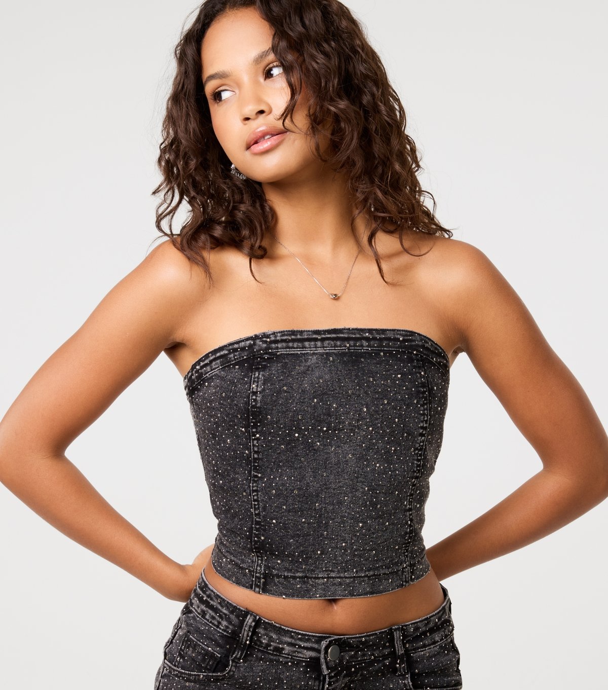 Pink Vanilla Women's Black Denim Strapless Top Pink Vanilla New Look - 3