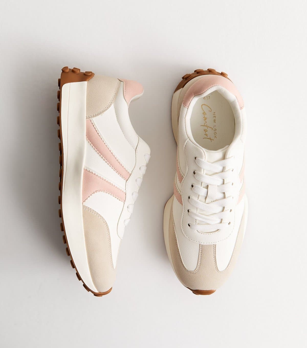 New Look Women's Light Pink Faux Suede Side Stripe Sporty Trainers Vegan New Look
