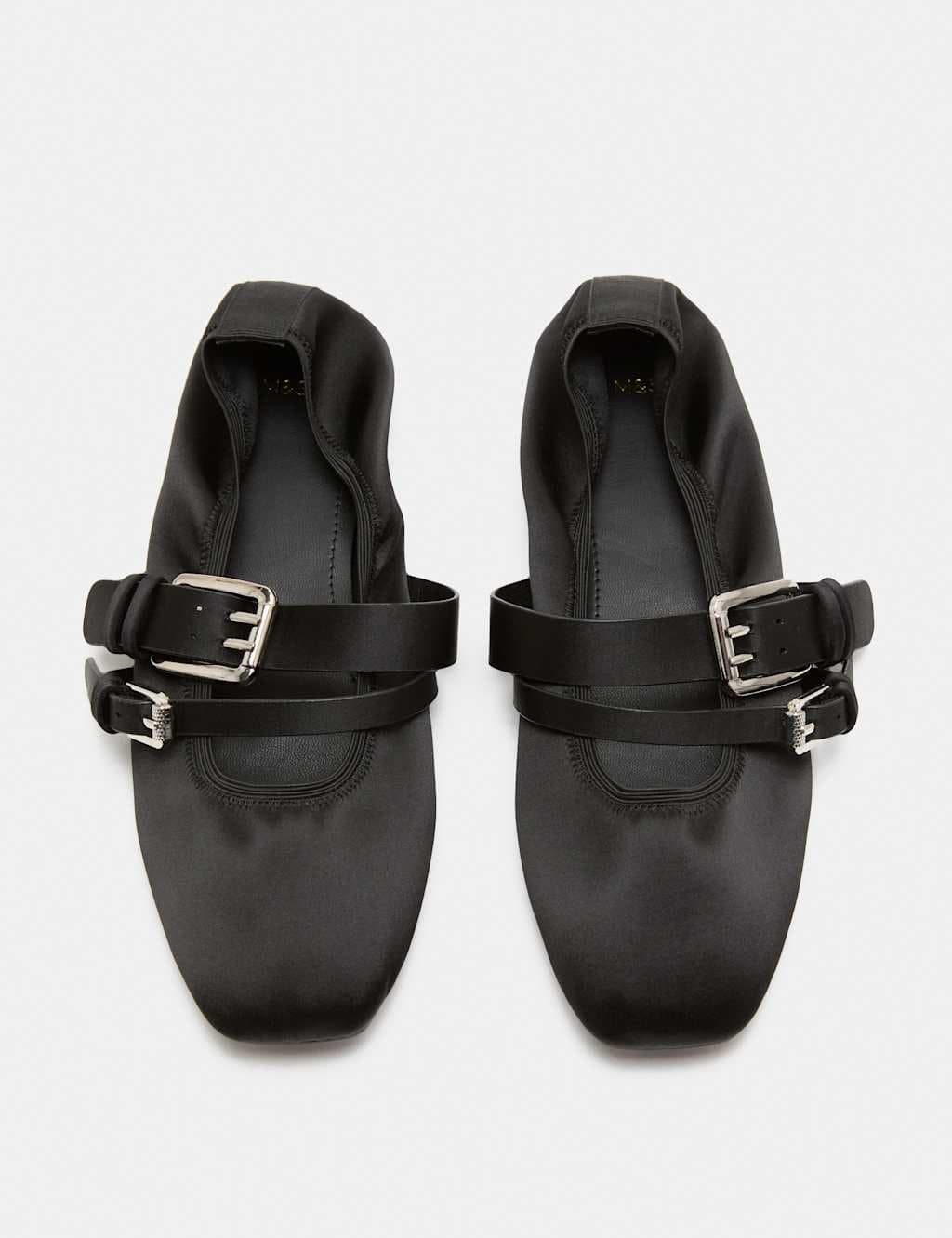 Marks & Spencer M&S Satin Double Buckle Mary Jane Ballet Pumps Black Mix