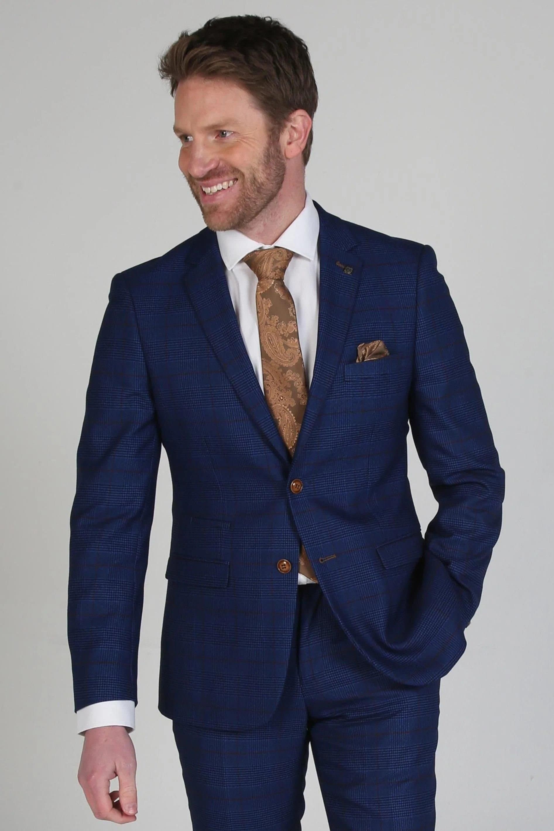 Paul Andrew Paul Andrew Men's Alex - Check Wedding Blazer in Navy
